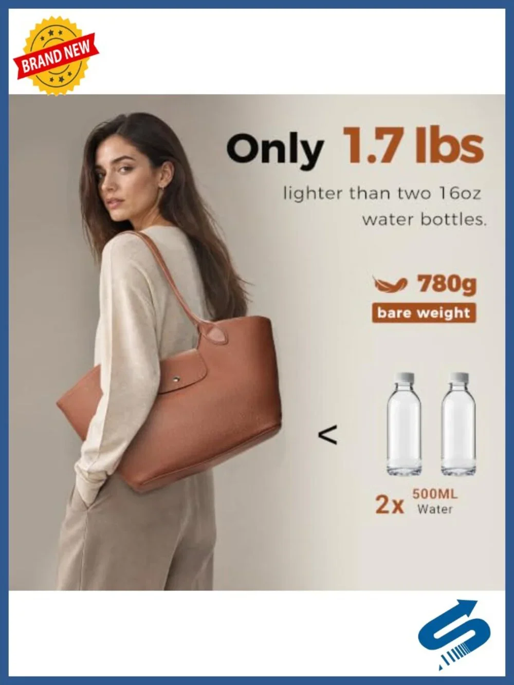 Genuine Leather Tote Bag for Women Minimalist Roomy Shoulder Purse